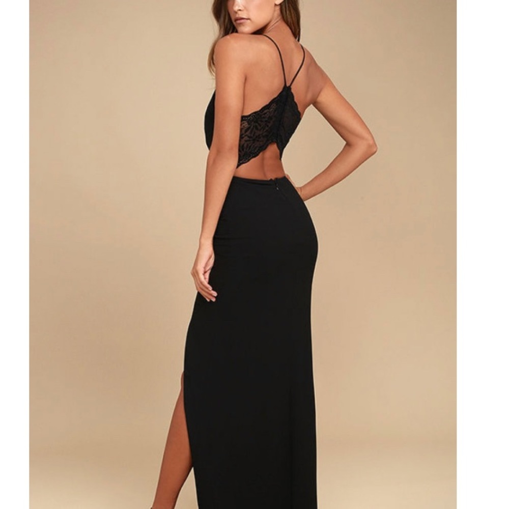 Lulus Story of a Starry Night Black Lace Maxi